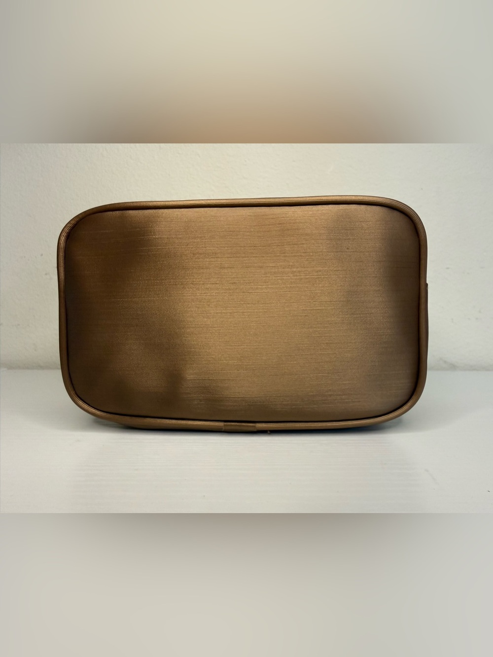 Elizabeth Arden Satin Bronze Gold Tone Zipper Cosmetic Pouch